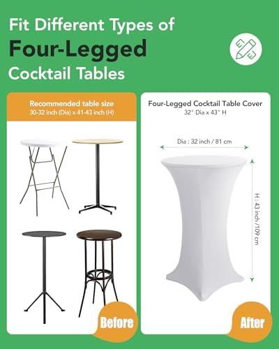 KeyWave Spandex Cocktail Table Covers, 32x43 Inch, White, 8 Pack - Image 3