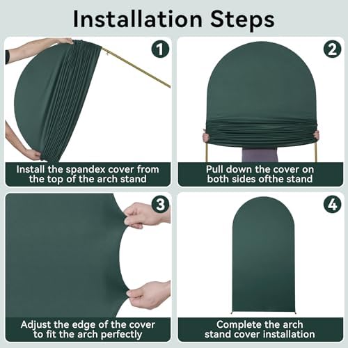 Hunter Green Spandex 2-Sided Round Top Chiara Fitted Arch Backdrop Cover Set of 3 (7.2FT,6FT,6FT) for Wedding Birthday Party Stand Decoration - Image 7