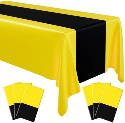 Oudain 6 Pcs Plastic Disposable Table Cloth 54" x 108", Black, Yellow by Oudain