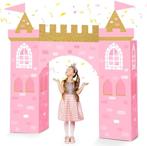 Bucherry 13 Pcs Princess Birthday Party Decor Pink Large Castle Backdrop by Bucherry