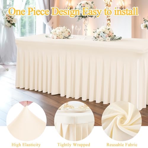 Shillance 2 Packs Ivory Spandex Tableclothes for 8 Foot Rectangle Table, Spandex Table Covers 8FT Stretch Table Skirts Rectangle Wrinkle Free Fitted Table Cloth for Event, Wedding, Banquet & Parties - Image 2