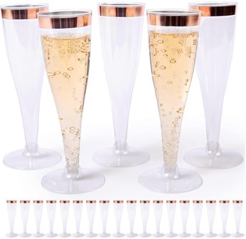 Prestee Disposable Champagne Flutes, 4.5 oz Plastic Champagne Glasses by Prestee