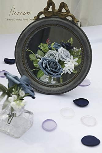 Floroom Artificial Flowers 25pcs Real Looking Dusty Blue Ombre Colors Foam Fake Roses with Stems for DIY Wedding Bouquets Bridal Shower Centerpieces Floral Arrangements Party Tables Home Decorations - Image 4