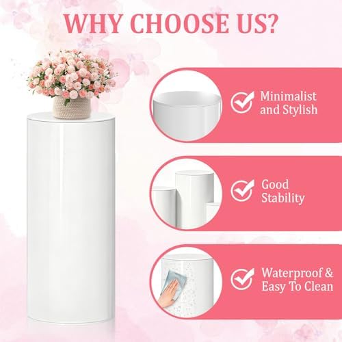 Cylinder Stands for Party, 3Pcs White Cylinder Pedestal Stand, Cilindros Para Fiestas Cake Table Stand Parties Round Cylinder Display Plant Stand for Wedding Birthday Decor 35"(XXL) 29.5"(XL) 23.6"(L) - Image 3