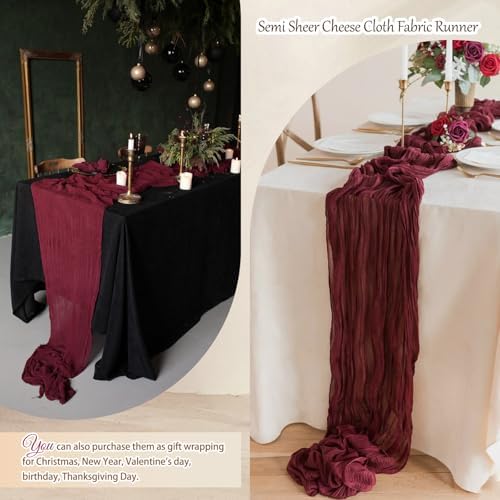 4 Pcs Burgundy Christmas Cheesecloth Table Runner 10Ft, Gauze Table Runners 21.5 x 120 inch, Semi Sheer Cheese Cloth Fabric Runner Bulk for Wedding,Party,Baby Shower,Bridal Shower - Image 6