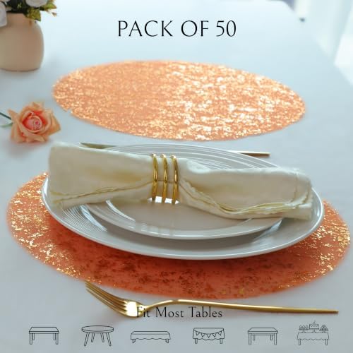 Snowkingdom 50pcs Orange Gold Placemats Round Disposable 13" - Image 2