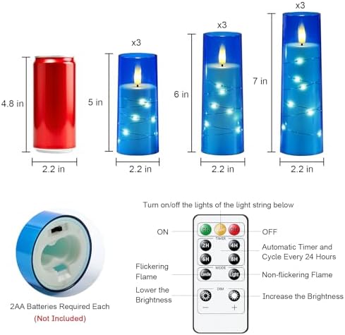Raycare 9 Pcs Flameless Battery Operated Pillar Candles with Remote Timer - Image 6
