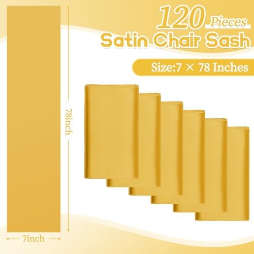 fani 120 PCS Satin Chair Sashes, 7x78 Inch, Gold - Image 2
