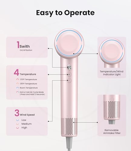 Hair Dryer with Diffuser, High-Speed Ionic Travel Blow Dryer Fast Drying - Image 6