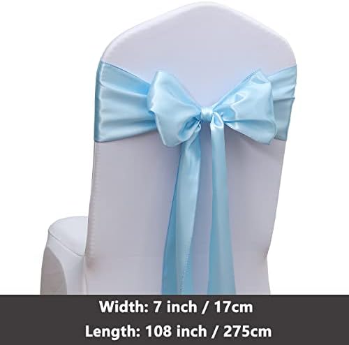 Satin Baby Blue Chair Sashes Bows 50 Pack for Wedding Party, Light Blue Sashes for Chair Covers and Chairs Decor - Image 3