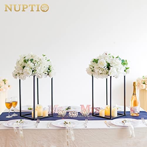NUPTIO Black Vase Wedding Centerpieces, Geometric Stand, 15.7" Tall, 2 Pcs - Image 3