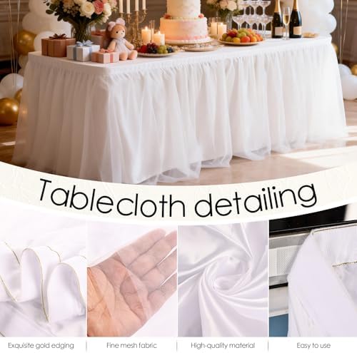 THARAHT Tulle Table Skirt 14FT 420CM Long for Rectangle Tables Round Tables Ruffle Desk Skirt for Princess Girls Birthday Party Cake Dessert Decorations Table Skirt - Image 3
