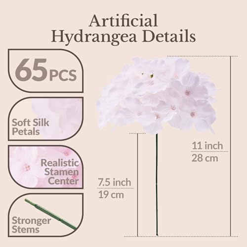 65PCS Hydrangea Artificial Flowers with Stronger Bendable Stems, Premium Silk Faux Hydrangea Flowers Bulk for DIY Wedding, Arches, Baby Showers & Large Event Decor(Pink) - Image 3