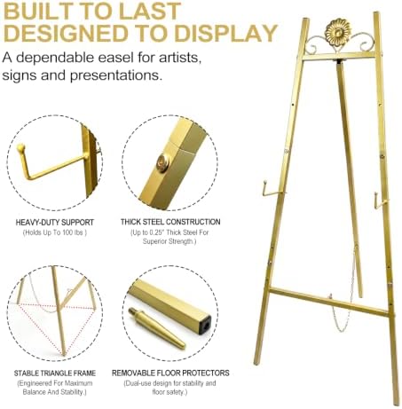 Gold Wedding Sign Stand 43.5Inch Easel Display Stand with Ground Stakes - Image 4