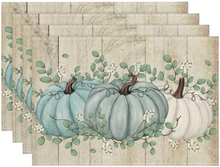 Artoid Mode Wood Pumpkins Leaves Fall Placemats Set of 4-12 x 18 Inch by ArtoidMode