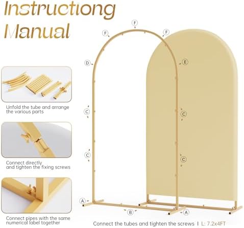 Toolterritary Set of 3 Metal Arch Backdrop Stand with Cover Set, (7.2FT, 6.6FT, 6FT Wedding Arch and Cover Set), Backdrop Arch for Party, Baby Shower, Birthday, and Graduation Ceremony - Image 3