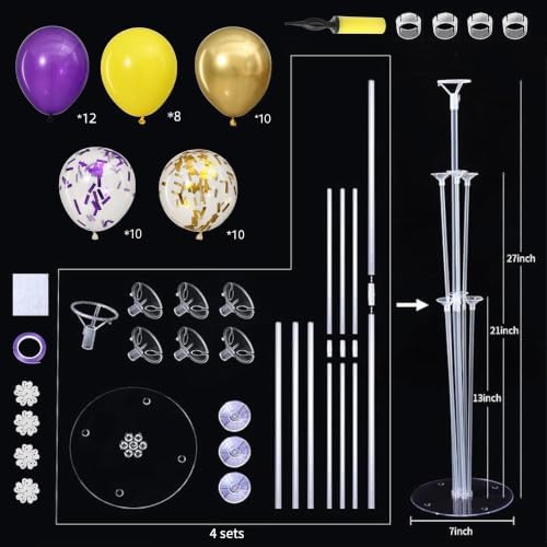 4 Sets Purple Gold Yellow Balloons Stand Kit for Table - Image 3