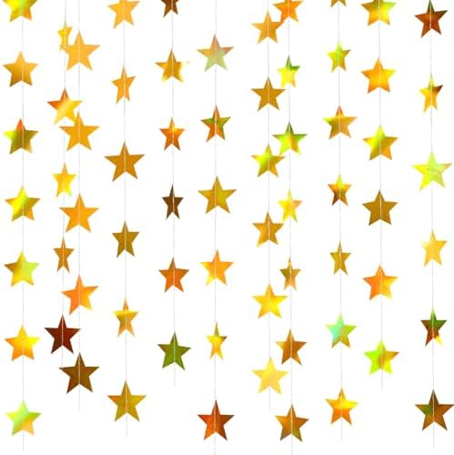 Patelai 130 ft Star Garland Banner Decor,Iridescent Gold by Patelai