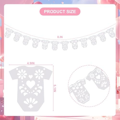 Amazingspark 4 Set White Papel Picado Baby Bodysuit Banner - Image 2