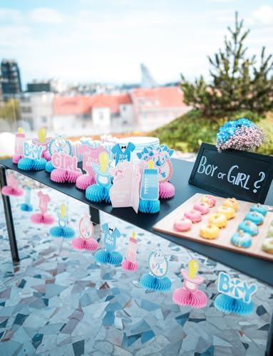 12 Pcs Baby Gender Reveal Table Decorations, Boy or Girl Centerpieces for Tables Honeycomb Centerpieces Blue and Pink Table Decor for Baby Shower Pregnancy Announcements Newborn Party Supplies - Image 3