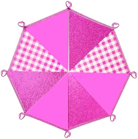 Hot Pink Buffalo Plaid Party Decorations Pennant Banner Flag Hot Pink Glitter Paper Triangle Hanging Bunting for Birthday Bachelorette Anniversary Wedding Bridal Shower Hen Party Supplies - Image 4