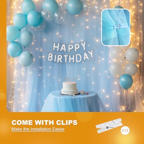 Baby Blue Tulle Backdrop with Fairy Lights for Parites Wrinkle-Free Sheer Curtain Drapes Photo Back Drop for Wedding Baby Shower Bridal Shower Birthday Dance Home Décor- 10ft×8ft, Baby Blue - Image 7