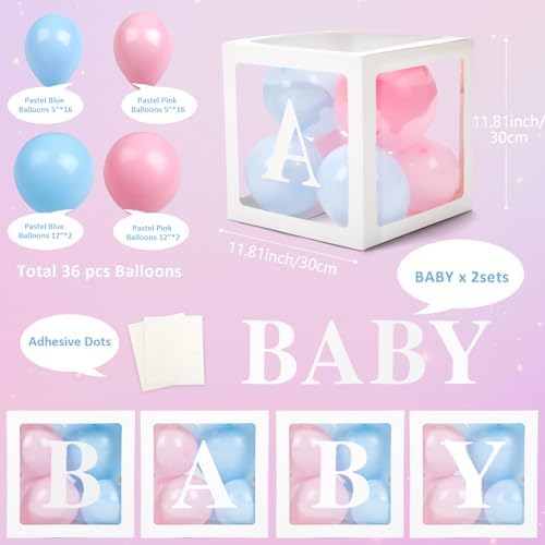 Voircoloria Baby Boxes with Letters for Baby Shower, Gender Reveal Decorations with Blue and Pink Balloons for Gender Reveal Birthday Wedding Baby Shower Decorations - Image 2