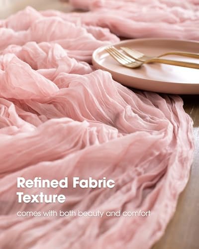 Pureegg 2 Pack Cheesecloth Table Runner 120 Inch Dusty Pink - Image 3