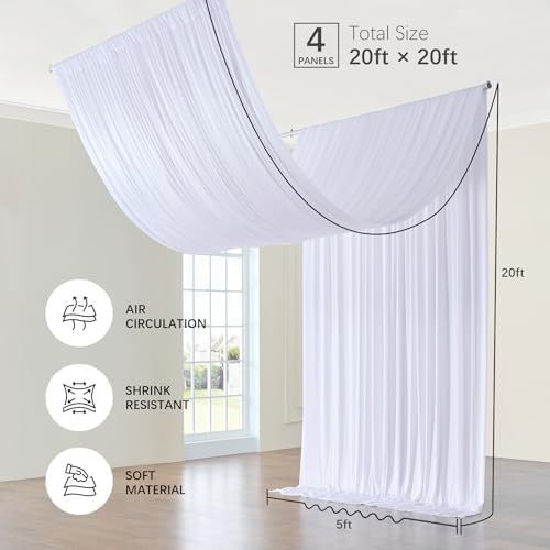 4 Panels 5ft(W) x 20ft(L) White Ceiling Drapes for Wedding Parties - Image 3