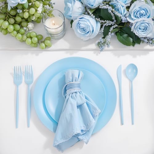 EjonirInjonir 150pcs Heavy Duty Light Blue Plastic Plates Baby Shower Set - Image 6