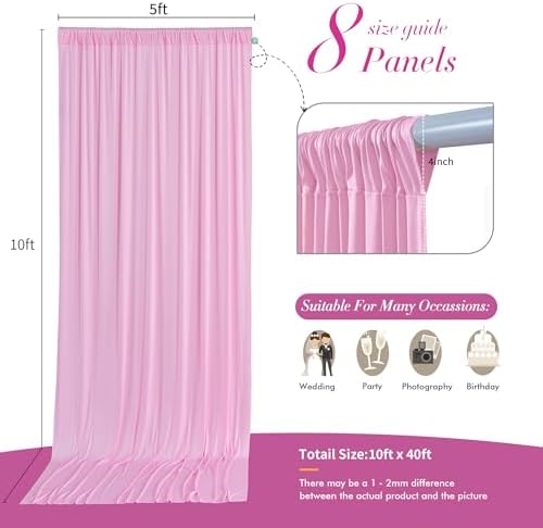 40 ft x 10 ft Wrinkle Free Baby Pink Backdrop Curtain for Parties, 8 Panels 5ftx10ft Polyester Photo Backdrop Drapes for Baby Shower Birthday Party Photography Wedding Backdrop Stand - Image 5