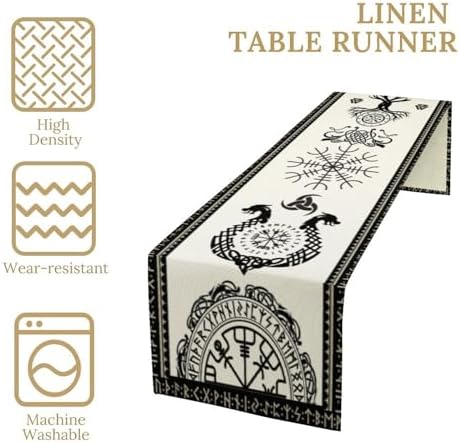 Viking Pattern Table Runner, Celtics Tree of Life Helmet of Awe Magic Warrior Norse Dragons Seasonal Dinner Runner for Farmhouse Party Holiday Home Kitchen Dining Table Decor 13"x108" - Image 4