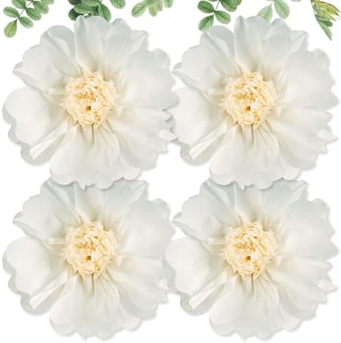 SUNBEAUTY 4 Pcs 20" White Giant Paper Flowers Large Crepe Tissue Artificial Paper Flowers Decorations for Wedding Party Wall Table Birthday Baby Shower Bridal Nursery Room Tea Party Backdrop Decor by SUNBEAUTY