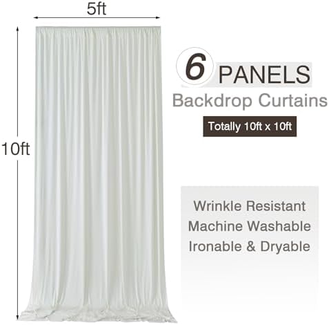 30ftx10ft Wrinkle Free Ivory Backdrop Curtains for Parties, 6 Panels 5x10ft Silky Polyester Photo Backdrop Drapes Back Drop Cloth Drapry for Wedding Birthday Photography Background - Image 6