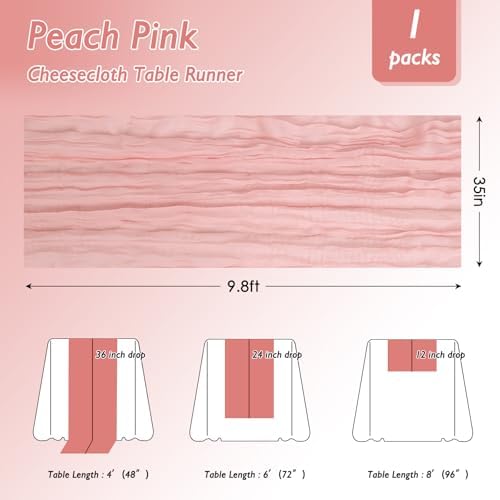 3 Pack Peach Pink Cheesecloth Table Runner 120 Inch Boho Wedding Decor - Image 2