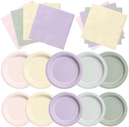 CMUSKO Fairy Birthday Party Decorations - 60pcs Pink Purple Green Plates and Napkins for Spring Wildflower Butterfly Garden Tea Party Tableware Set by CMUSKO