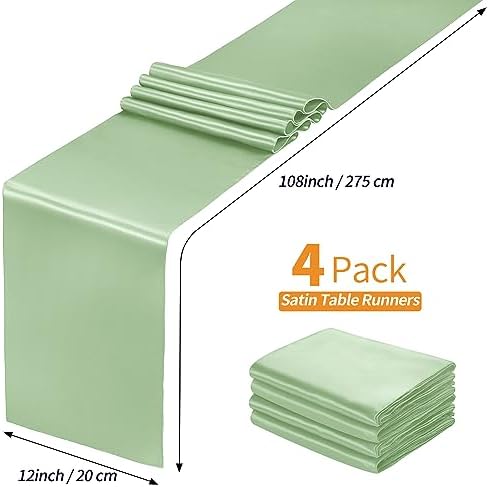 SiinvdaBZX 4 Pcs Sage Green Satin Table Runner 12 x 108 inches Long - Image 4