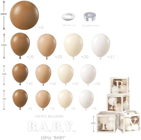 140Pcs Coffee Brown Baby Shower Decorations - Neutral Balloon Arch Garland Kit with 4 Baby Boxes - Mocha Beige Sand Nude Balloons for Teddy Bear Theme, A Baby Is Brewing, Gender Reveal Party - Image 2