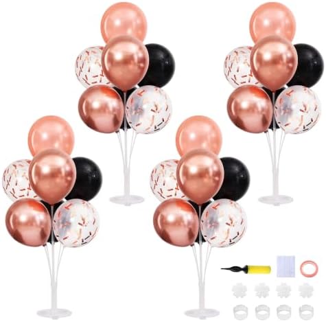 4 Sets Rose Gold and Black Balloons Stand for Table by ZyloonDecoration
