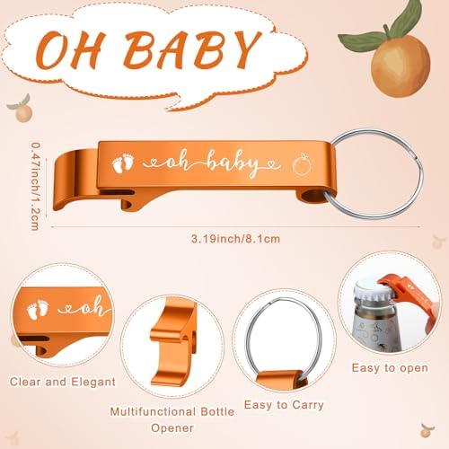 50 Sets Baby Shower Favors Shot Glasses Keychain Gifts, Cutie, Orange - Image 3