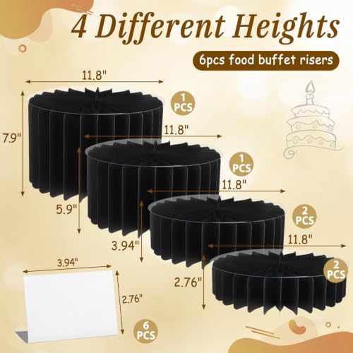 12Pcs Buffet Risers, Food Risers for Table, Foldable Cake Display Stands, Tall Cardboard Cupcakes Stand for Show Catering Desserts Jewelry Wedding Birthday Party Decoration (Black) - Image 2
