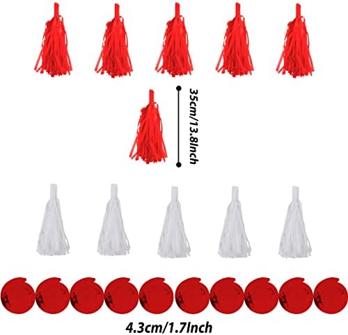 ZERODECO Party Decorations, 41 Pcs Red Papar Fans Pompoms Garlands String Tissue Paper Tassel for Graduation Congrats Grad New Years Spring Festival Wedding Birthday Party - Image 7