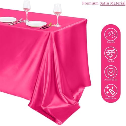 TURSTIN 4 Pack Hot Pink Satin Tablecloth 102 x 58 Inch Overlay Table Cover - Image 4