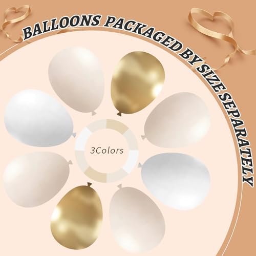 412pcs Sand White Gold Balloon Arch Kit, 18 12 10 5 Inch Different Size White Metallic Gold Latex Balloon for Boho Neutral Baby Shower Wedding Bridal Shower Birthday Decorations - Image 4