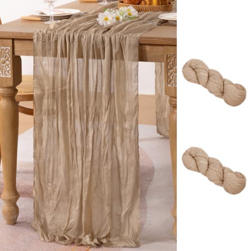 Nude Cheesecloth Table Runner Neutral Boho Fall Runner for Table, 2 Pack by MLMC