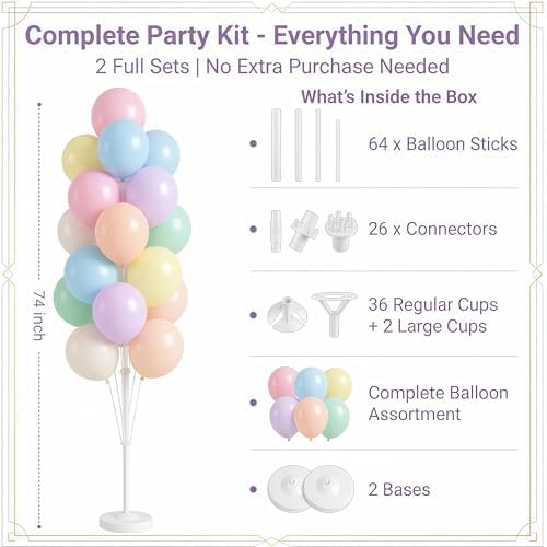 Pastel Balloon Column Kit Set of 2 With Macaron Latex Balloons Stand Included - Base,Pole,Balloon Tower Backdrop Decoration for Wedding,Baby Shower,Bridal,Graduation,Birthday,Easter Party,Bachelorette - Image 2