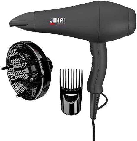 JINRI Ionic Hair Dryer with Diffuser & Comb and Concentrator, Lightweight Quiet Infrared Blow Dryer, Powerful 1875 Watt Motor for Smooth and Fast Drying Hair, Black by Jinri