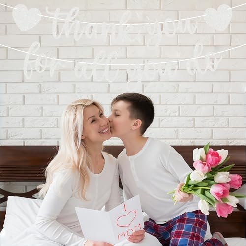 Pre-strung Thank You for All You Do Banner - Silver Glitter Appreciation Party Decorations Supplies for Family elders Employee Coworker Staff Teacher, Photo Booth Prop - Image 4