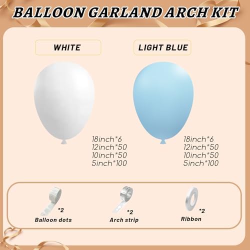 412Pcs Blue and White Balloon Arch Kit, 18 12 10 5 Inch Different Size Light Blue White Balloon Garland Kit for Baby Shower Graduation Birthday Wedding Party Decorations - Image 2