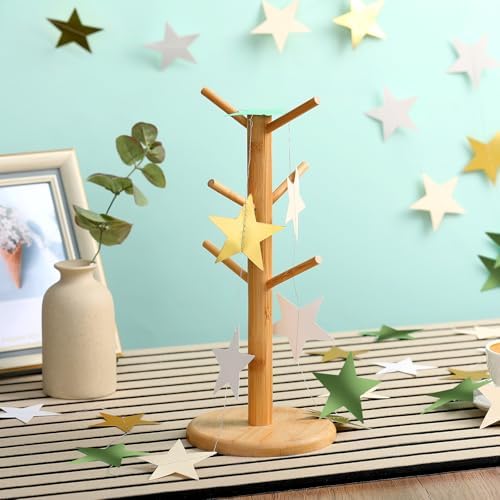 Patelai Glitter Star Garland Banner 2026 Party Decor 130 Feet Star Hanging Banner Twinkle Backdrop for Graduation Birthday Classroom Wedding Supplies(Sage Green, Gold, White) - Image 4